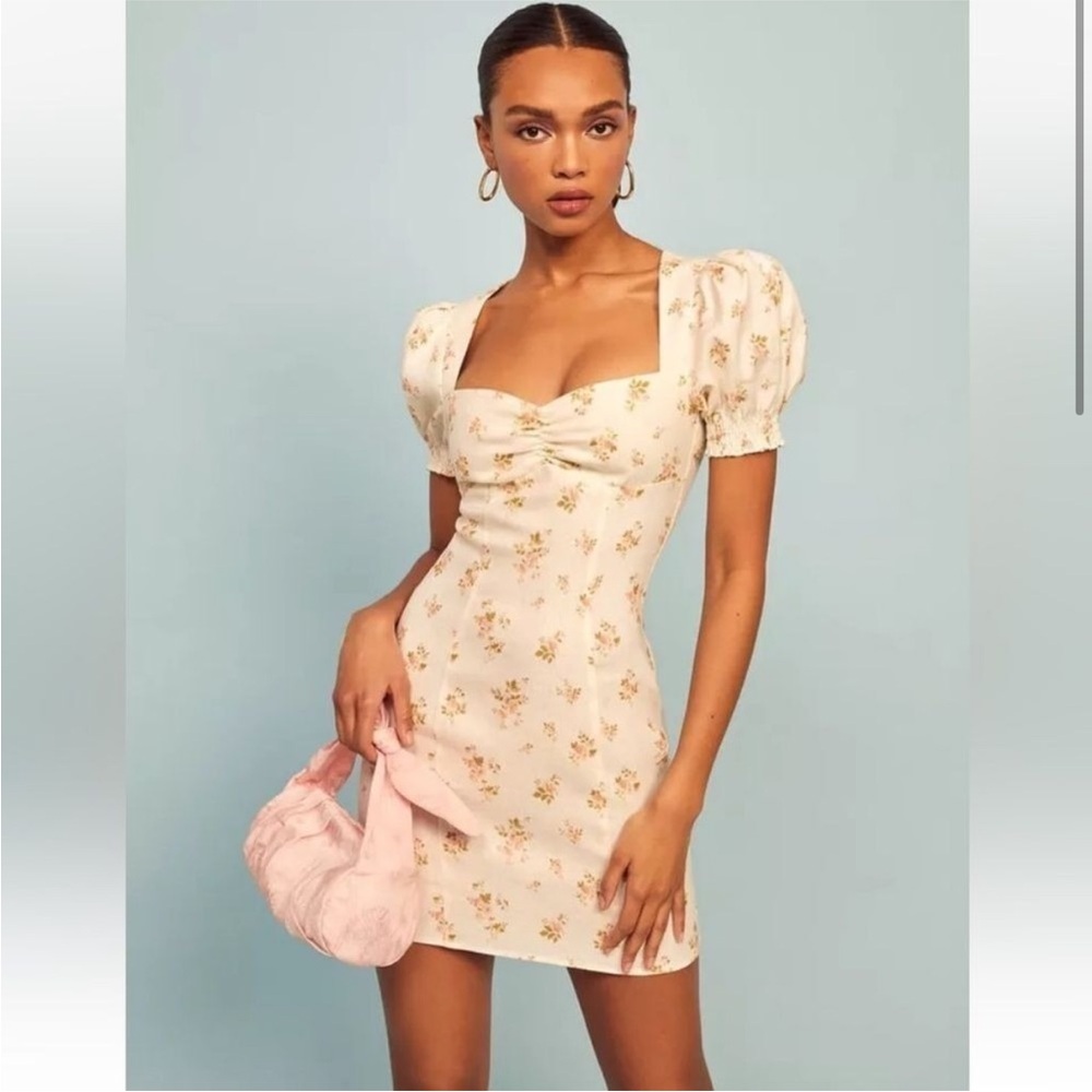 Reformation Gina Cream Floral Mini Dress